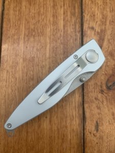 Puma Knife: Puma 2002 Handic Brushed Silver & Stag Slab Linerlock Folding Knife