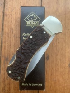 Puma Knife: 2018 Puma 4 Star Full Sized Folding Lock Knife with Thick Stag Antler Handle