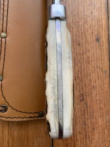 Puma Knife: 1990 Puma Big Big Bowie knife with Stag Antler Handle in original Tan Brown Sheath