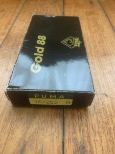 Puma Knife: Puma Rare 1988 Commando 24 Carat GOLD 88 Model Lock back Knife with Black ABS Handle & Original Box #44882