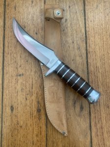 Solingen Germany EUROCUT Original 5 1/4" Blade Original Buffalo Skinner with Stacked Wood Handle & Leather Sheath