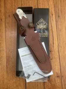 Puma Knife: 2007 Puma Rare 3 Blade White Hunter Set in original sheath and Box