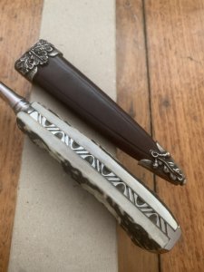 German Knife: 1970'-80's  Integral Jagdnicker Knife with Carved Stag Handle & Sheath