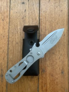 Karatel Russian Hand Made Tactical Folding Knife with Leather Pouch