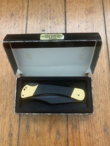 Puma Knife: Puma Rare 1988 Commando 24 Carat GOLD 88 Model Lock back Knife with Black ABS Handle & Original Box #44882
