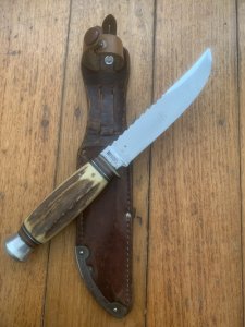 Puma Knife: Puma Circa 1950-60's Original 6301 Sportsmesser Medium Scout Knife with Saw Back Blade and Sambar Handle