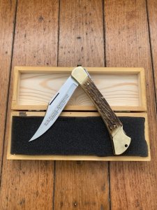 Puma Knife: Puma 1980 Emperor 915 Folding Knife with Stag Antler Handle in Nice Wooden Box