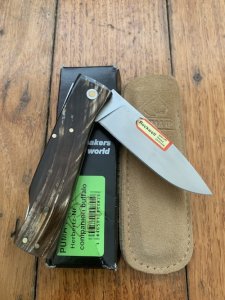 Puma Knife: Puma IP Companion Folding Knife with Buffalo Horn Handle and Pouch