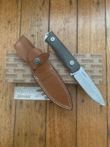 LionSTEEL Italy. Model B41-2 CVG Green Canvas Micarta Handle with Leather Sheath