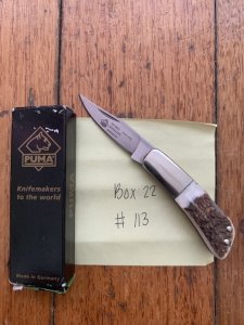 Puma Knife: Puma German 2006-113 Micro Folding Knife with Stag Antler Handle and Box