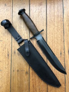 Kizlyar Knife: Kizlyar Original DV2 Military Knife with Caucasian Walnut Handle and Leather Sheath #2641