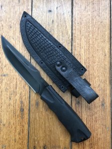 Kizlyar Knife: Kizlyar Original  Orlan-2 Military Knife with Elastron Rubberised Handle and Leather Sheath