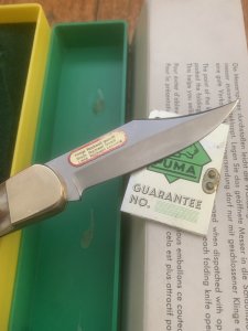 Puma Knife: Puma 1981 Rare model 905 Duke Folding Knife with Stag Handle Original Box and matching Warranty #15181