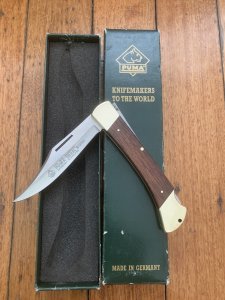 Puma Knife: Puma 1995 Trail Boss/Emperor 975 Folding Knife with Jacaranda Handle Original Box #51592