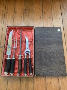 Puma Knife: 1950's Mint Carving set with Knife, Fork, Shears & Sharpener