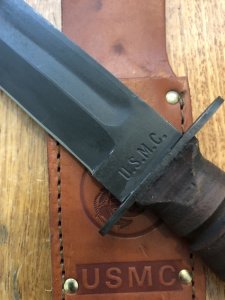 Camillus: Original Camillus NY USA made Marine Corp Combat Knife with Leather Sheath
