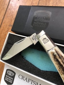 Witness Taylors Eye Sheffield Barlow knife with Stag Handle in original box with papers