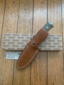 LionSTEEL Italy. Model M5 CVG-1 Green Canvas Micarta Handle with Leather Sheath