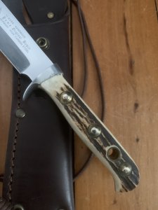 Puma Knife: Puma Lightly Used 1990 Bowie Handmade Knife with Stag Antler Handle & Original Puma Sheath