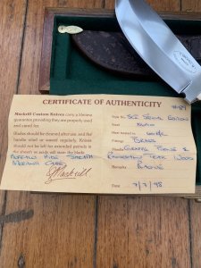 Mackrill Custom Knives 1998 No.5 SCI Limited edition Giraffe Bone/Rhodesian Teak Handle #89-100