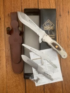 Puma Knife: 2007 Puma Rare 3 Blade White Hunter Set in original sheath and Box