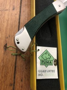 Puma Knife: Puma Rare 1980 Packer Folding Knife in original Green Box # 14081
