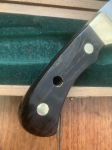 Puma Knife: Puma Original 1979 4 Star Fixed Blade Knife with Black Ebony Layered Handle in Original Wooden Box #13971