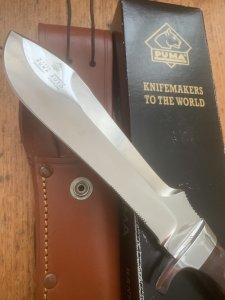 Puma Knife: Puma Rare 1999 Auto White Hunter Knife with Mid Brown sheath and Puma Box