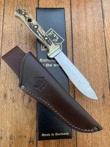 Puma Knife: Puma 6378 Original Mint 1980 OUTDOOR knife with Stag Antler Hands New Puma Sheath and Box