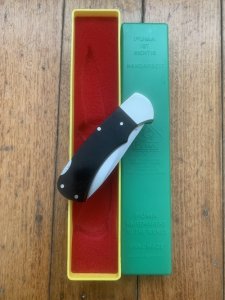 Puma Knife: Puma Original 1979 4 Star Folding Lock Blade Knife with Black Ebony Micarta Handle in Original Box #13971