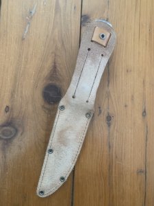 Puma Knife: Puma Circa 1980's Original Model 17 Medium Scout/Hunter Knife with Sambar Handle and Original Sheath