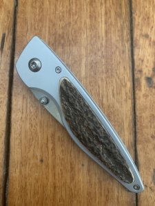 Puma Knife: Puma 2002 Handic Brushed Silver & Stag Slab Linerlock Folding Knife