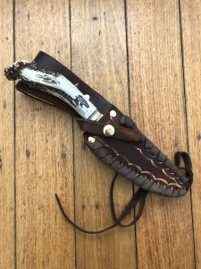Ken Richardson Custom Handmade 4.5" Fillet Blade Hunting Knife with Deer Antler Handle & Custom Sheath