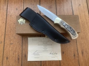 Puma Knife: Puma 1990 American Wildlife Collection 4 star Fixed Blade Knife with White Micarta Handle Original Box and matching Warranty #025/400