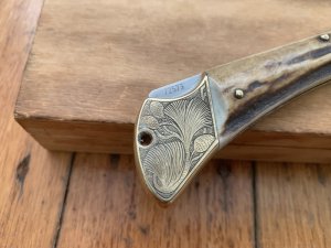 Puma Knife: Puma 1975 Special Edition Emperor 915 Folding Knife with Stag Antler Handle in Puma Wooden Box