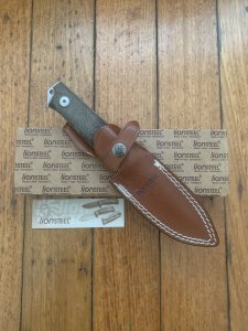 LionSTEEL Italy. Model B41-1 CVG Green Canvas Micarta Handle with Leather Sheath