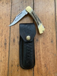 Puma Knife: Puma 1998 Duke Folding Knife with Stag Antler Handle in Pouch