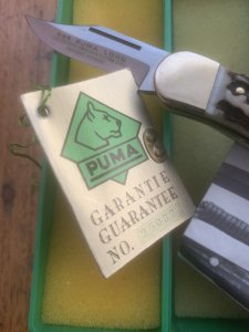 Puma Knife: Puma 1980 Rare model 895 Lord Folding Knife with Stag Handle Original Box and matching Warranty