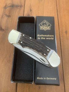 Puma Knife: Puma Custom Stag Antler Handled Lock Back Folding Knife & Saw Blade