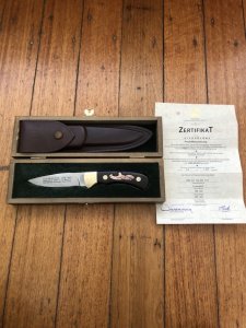 Puma Knife: Puma Rarity Original 1769-1991 4 Star Fixed Blade COPPER Silberlöwe Knife with Grenadill Handle in Original Box