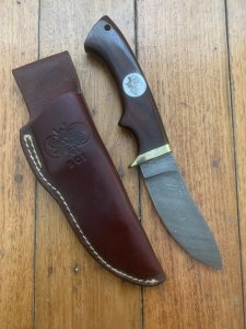 Safari Club International Limited Edition 1992 CHARLTON Damascus Alaskan Skinner Fixed Blade with Sheath 01-100