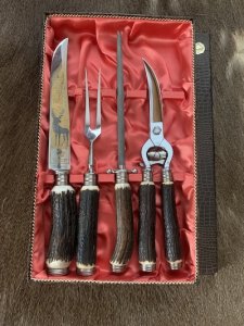 Puma Knife: 1950's Mint Carving set with Knife, Fork, Shears & Sharpener