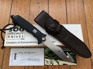 SOG Vintage Original SOG REV-7 SEAL-REVOLVER Gut Hook Knife in Kydex Sheath & Original Box