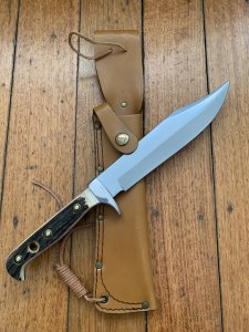 Puma Knife: 1990 Puma Big Big Bowie knife with Stag Antler Handle in original Tan Brown Sheath