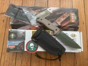 ESEE Knives- ESEE-5 Knife with Ivory Beige Micarta Handle Green Blade & Black Kydex Sheath