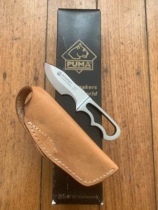 Puma Knife: Puma 18 1002 Very Rare Europamesser Skeleton Knife in Leather Sheath & Box