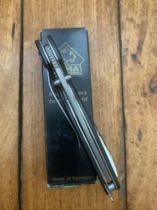 Puma Knife: Puma 2002 Handic Black Frame & Dark Stag Slab Linerlock Folding Knife