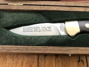 Puma Knife: Puma Rarity Original 1769-1991 4 Star Fixed Blade GOLD Silberlöwe Knife with Grenadill Handle in Original Box