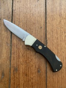 Puma Knife: Puma Original 1977 4 Star Folding Lock Blade Knife with Black Ebony Micarta Handle #29771