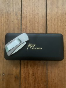 Katz Knives: Small Bob Kat Cherrywood Locking Folding Knife with gift Tin